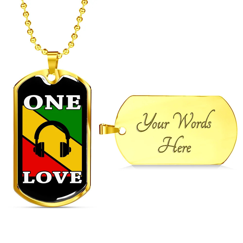 Musician Necklace One Love Personalized Engraved Gold Dog Tag Necklace Custom N